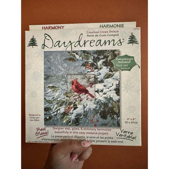 Dimensions 727448 Daydreams Cross Stitch Kit 8”x8” Cardinal 2001 Real Glass - Picture 1 of 9